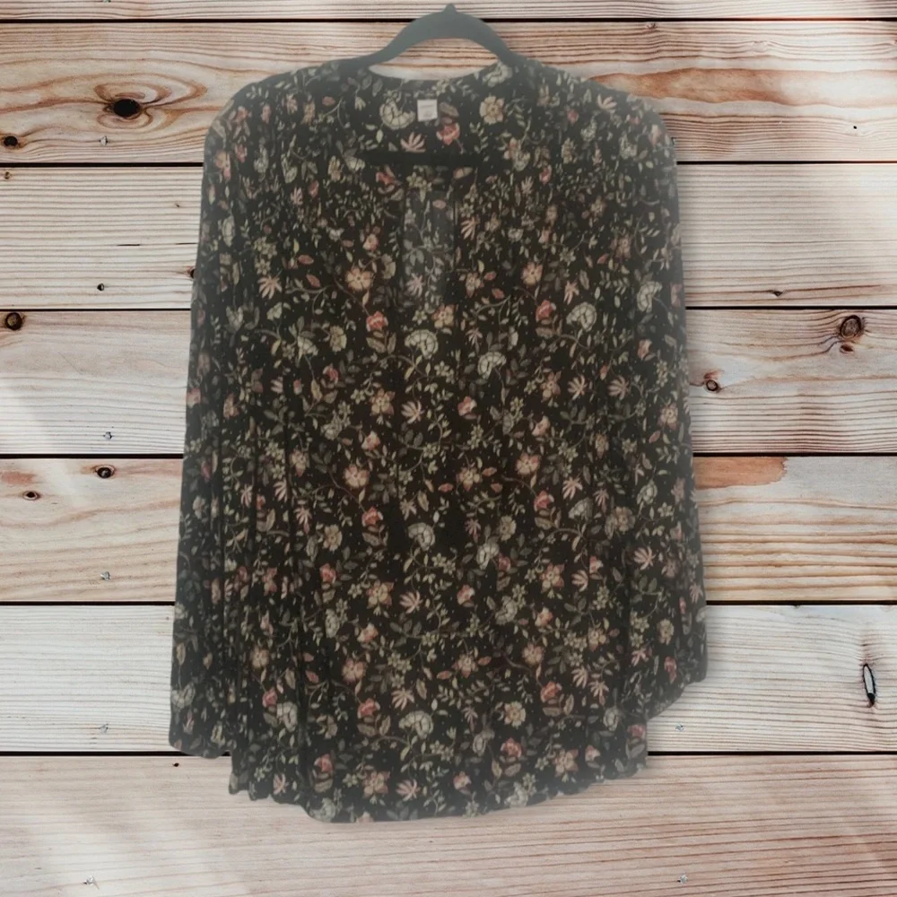 Black floral peasant blouse size XL - Picture 1 of 7
